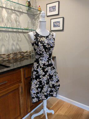 WHBM High Low Sleeveless Sky BlueFloral Office Cocktail Party Fit & Flare Dress